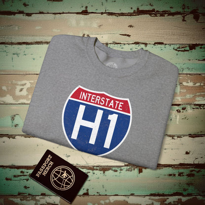 Signs of Wanderlust, Interstate H1, Hawaii Crewneck Graphite Heather / S