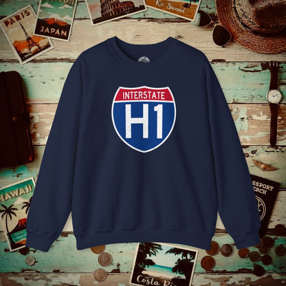 Signs of Wanderlust, Interstate H1, Hawaii Crewneck Navy / S