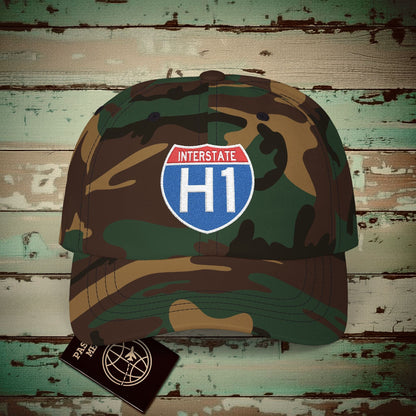 Signs of Wanderlust, Interstate H1, Hawaii Embroidered Hat Green Camo / One size