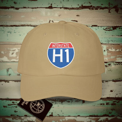 Signs of Wanderlust, Interstate H1, Hawaii Embroidered Hat Khaki / One size