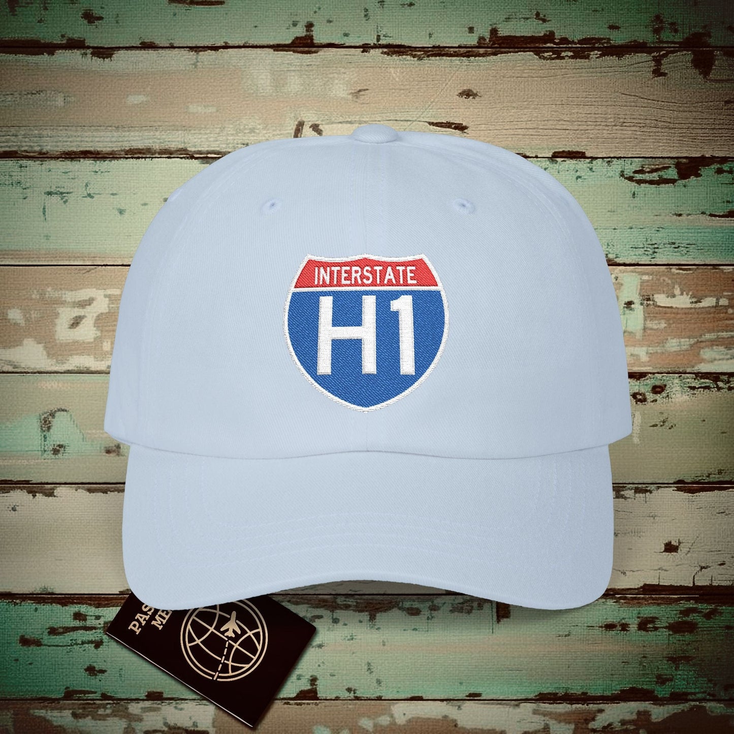 Signs of Wanderlust, Interstate H1, Hawaii Embroidered Hat Light Blue / One size