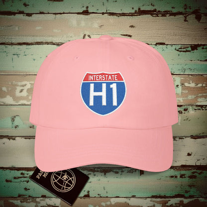 Signs of Wanderlust, Interstate H1, Hawaii Embroidered Hat Pink / One size