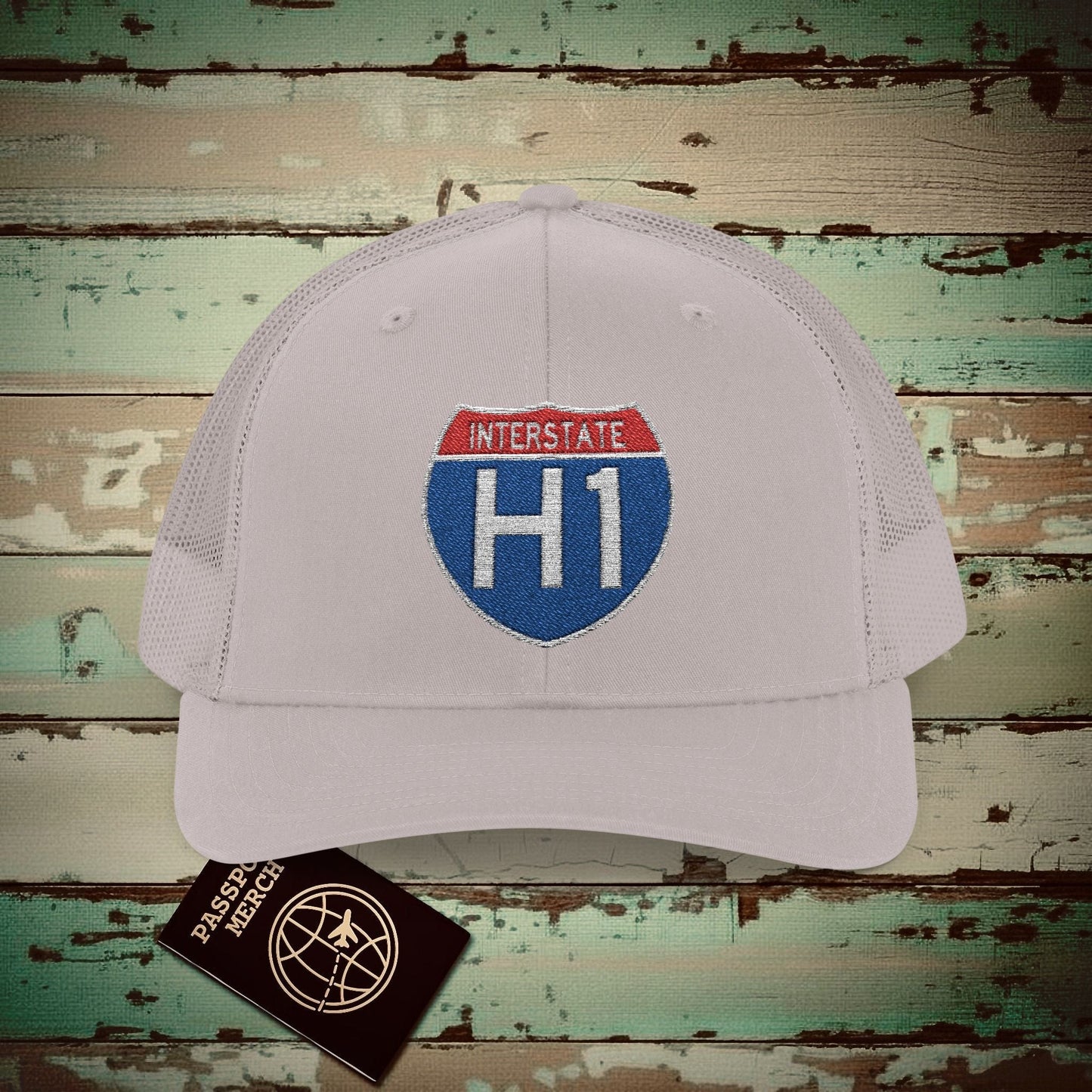 Signs of Wanderlust, Interstate H1, Hawaii Embroidered Trucker Hat Silver / One size