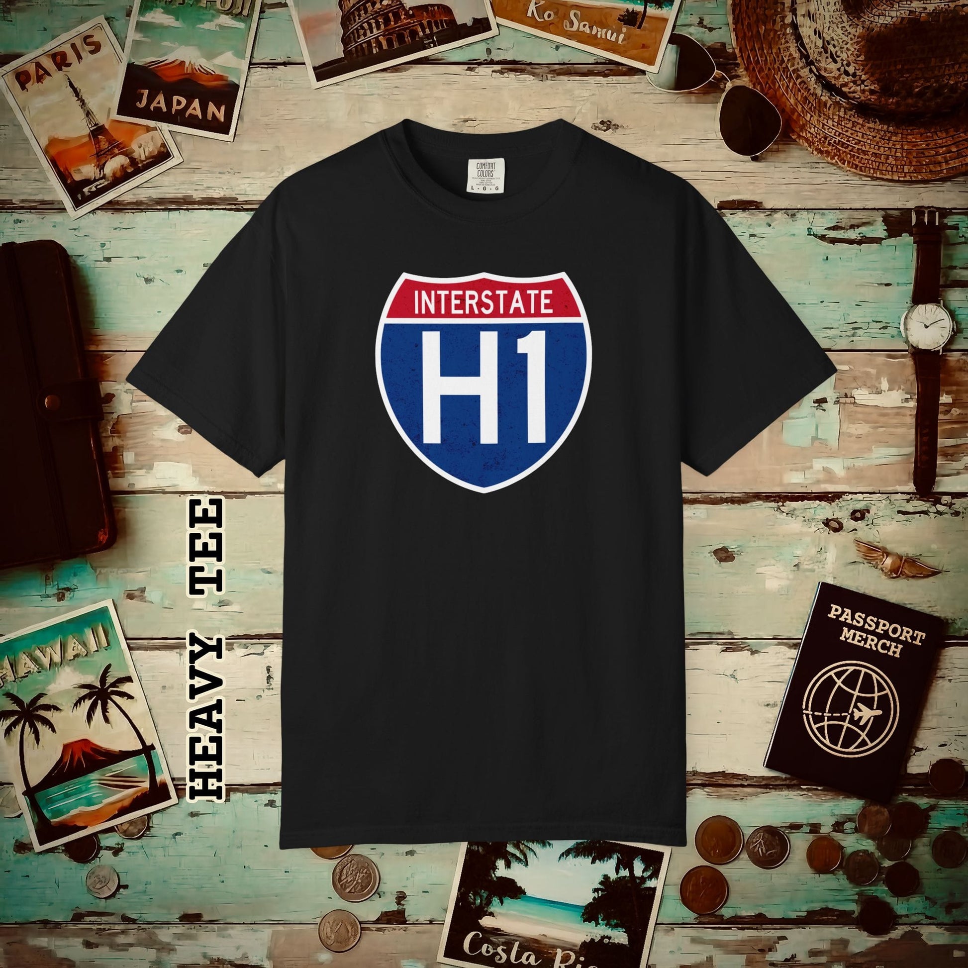 Signs of Wanderlust, Interstate H1, Hawaii Heavy Tee Black / S