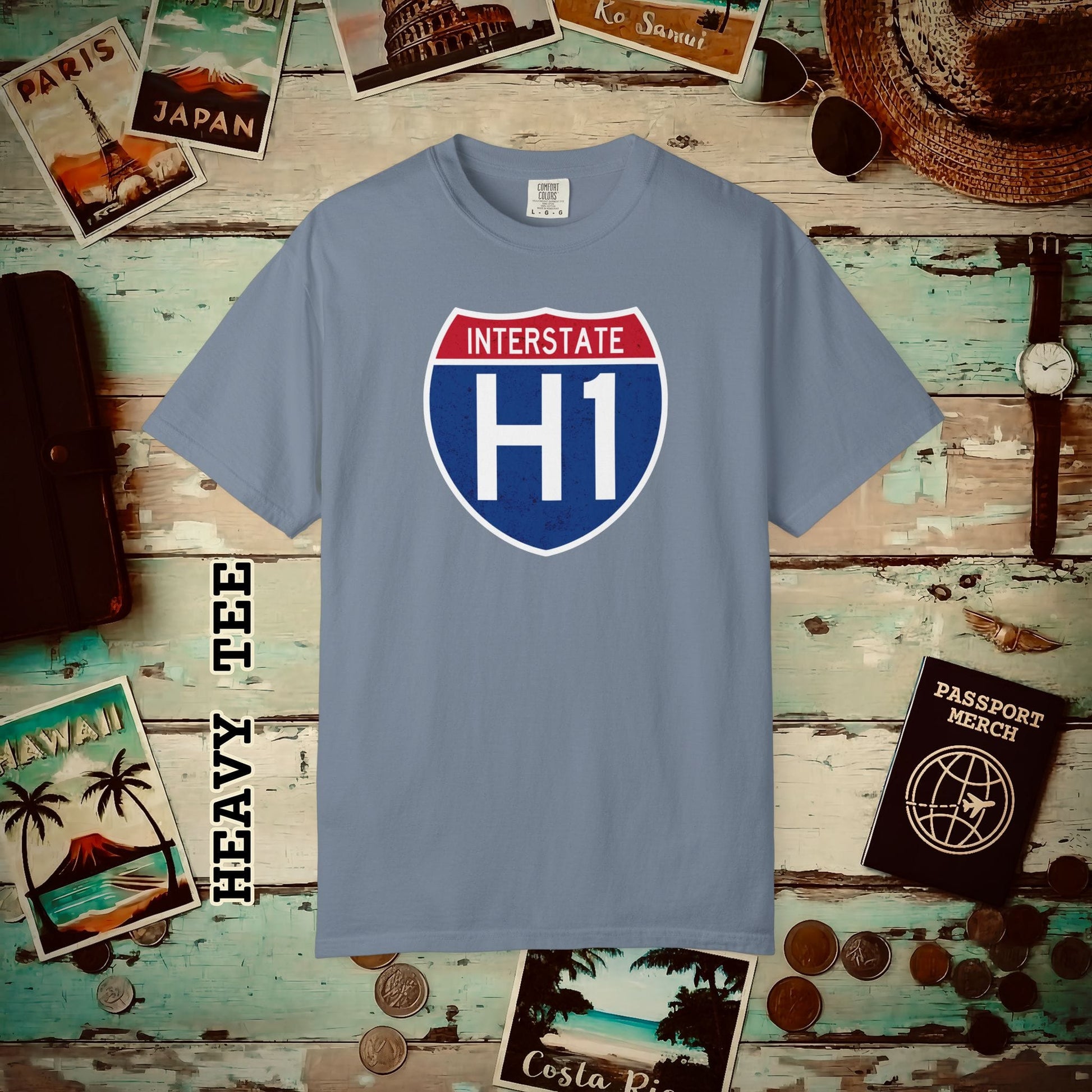 Signs of Wanderlust, Interstate H1, Hawaii Heavy Tee Blue Jean / S