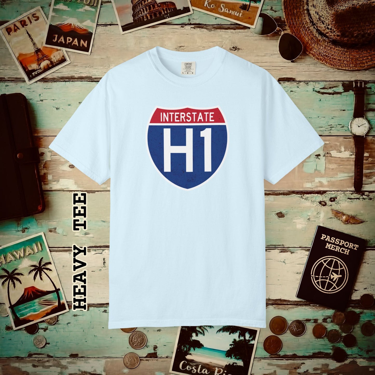 Signs of Wanderlust, Interstate H1, Hawaii Heavy Tee Chambray / S
