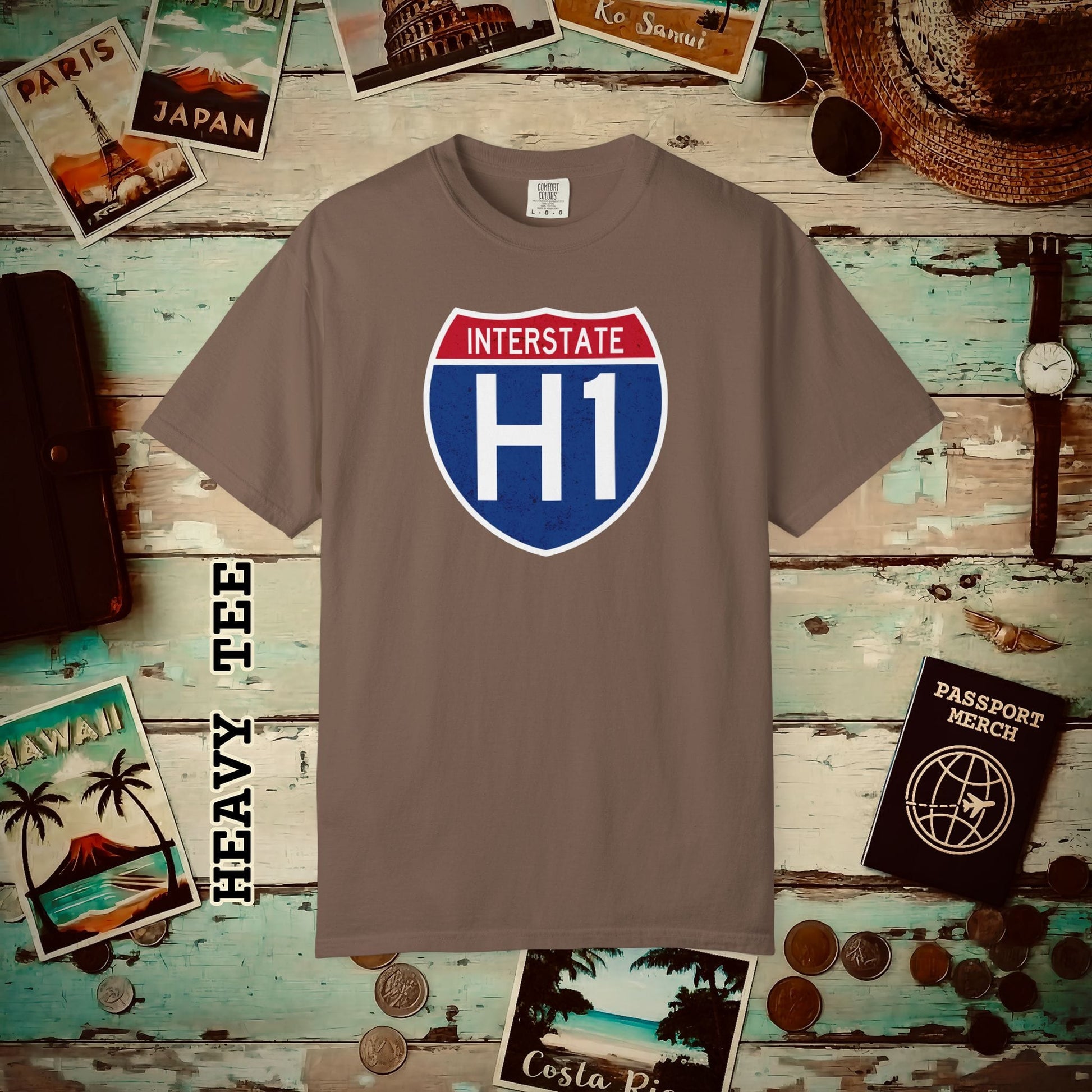 Signs of Wanderlust, Interstate H1, Hawaii Heavy Tee Espresso / S