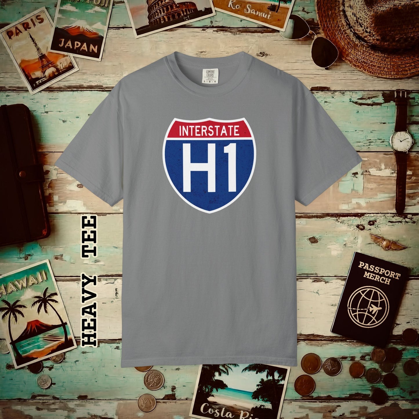 Signs of Wanderlust, Interstate H1, Hawaii Heavy Tee Grey / S