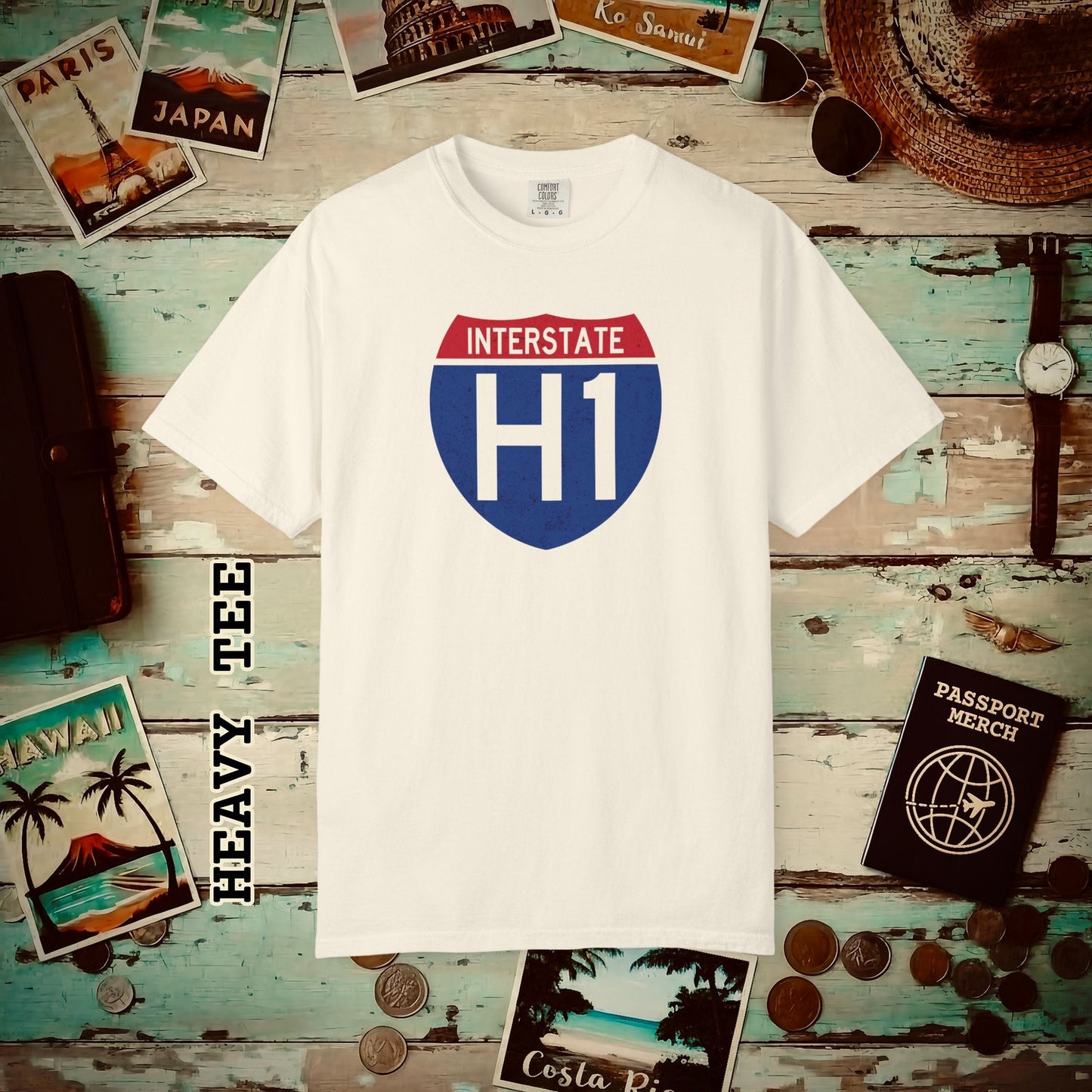 Signs of Wanderlust, Interstate H1, Hawaii Heavy Tee Ivory / S