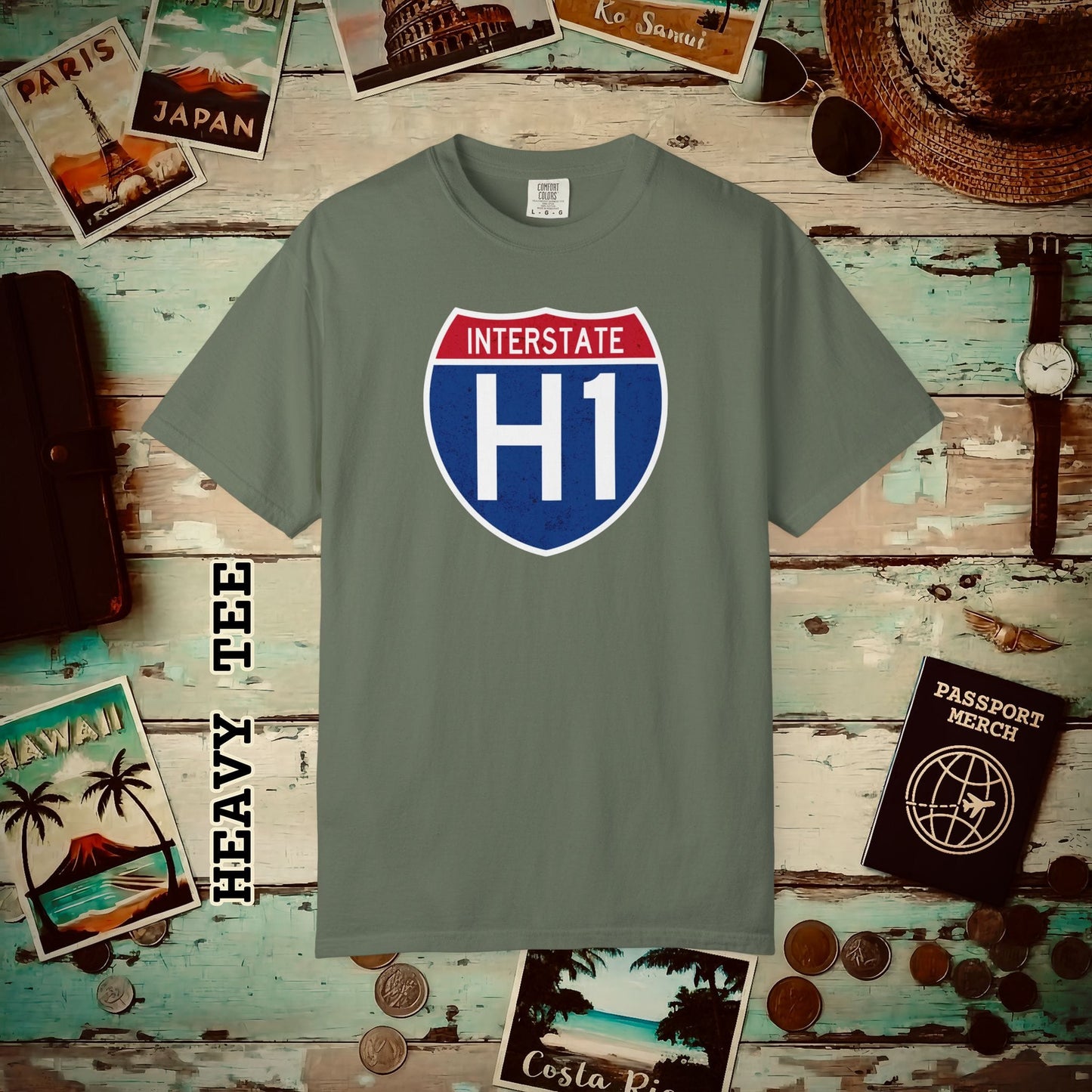 Signs of Wanderlust, Interstate H1, Hawaii Heavy Tee Moss / S