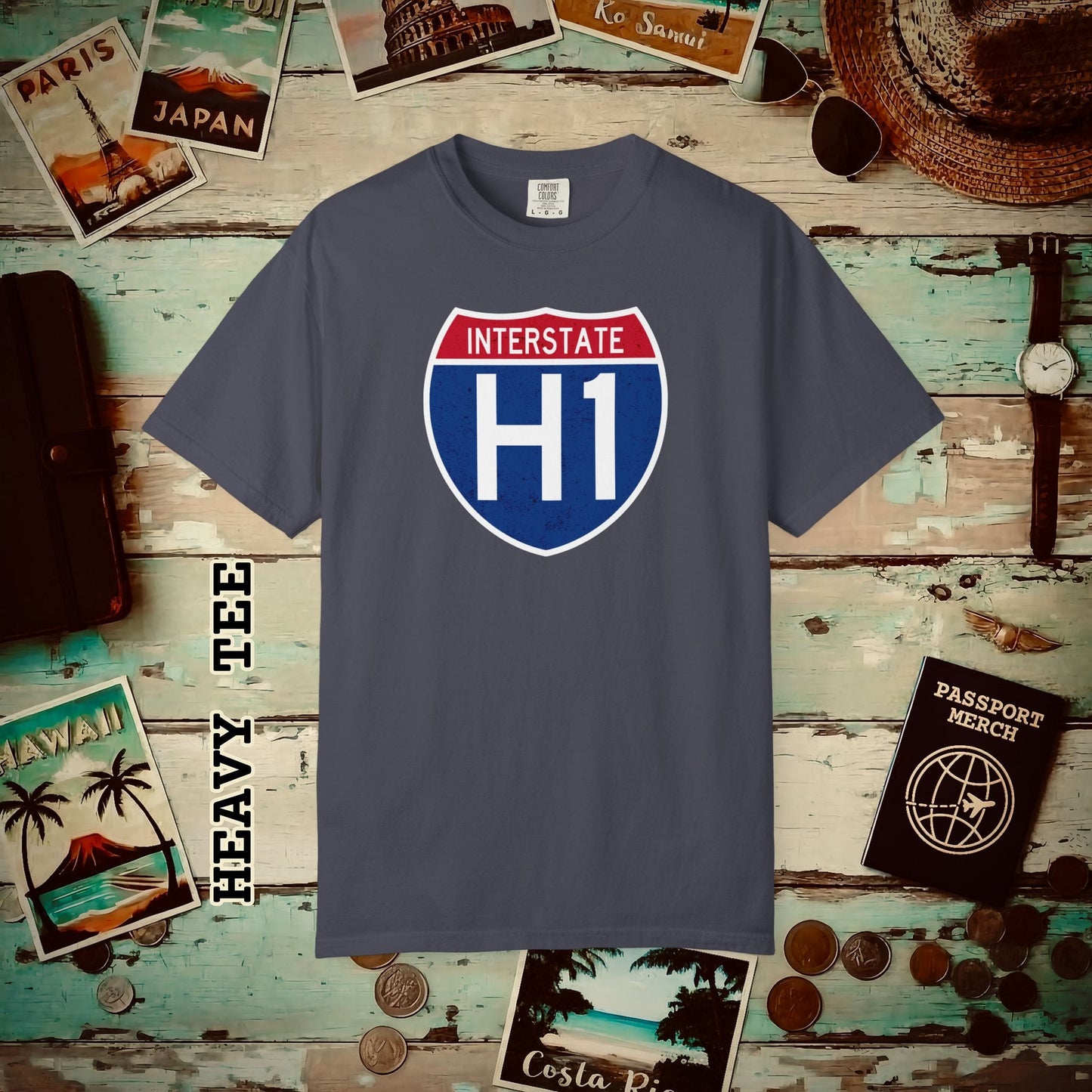 Signs of Wanderlust, Interstate H1, Hawaii Heavy Tee Navy / S