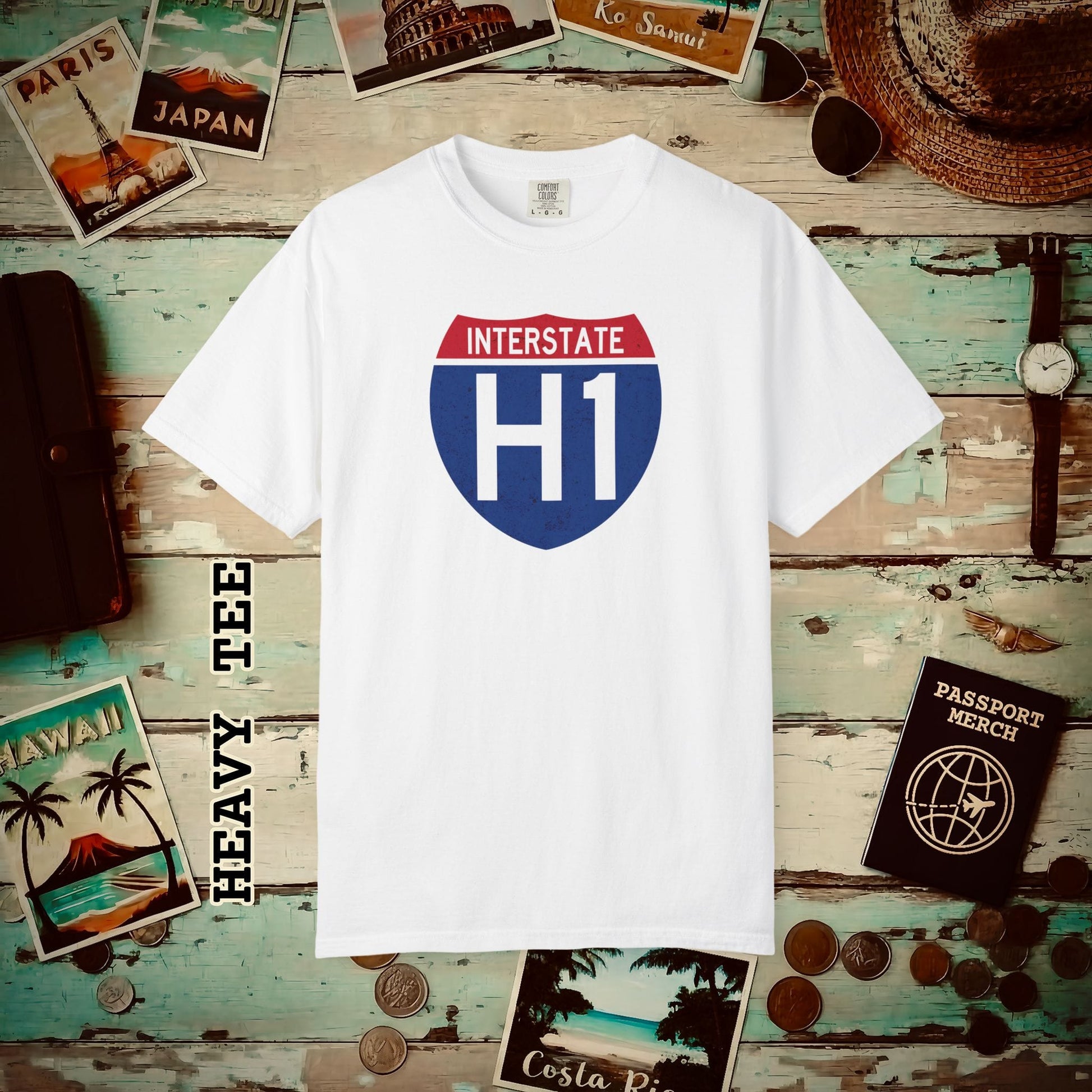 Signs of Wanderlust, Interstate H1, Hawaii Heavy Tee White / S