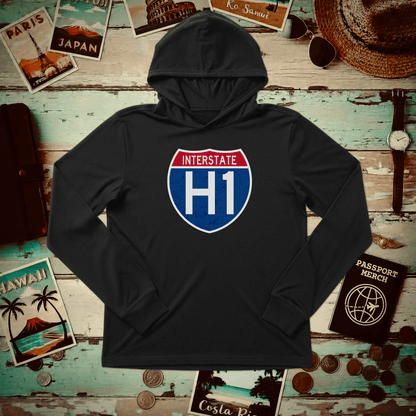 Signs of Wanderlust, Interstate H1, Hawaii Hooded Long Sleeve S / Black