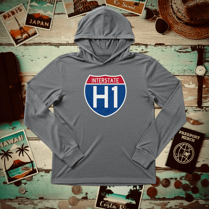 Signs of Wanderlust, Interstate H1, Hawaii Hooded Long Sleeve XS / Grey TriBlend