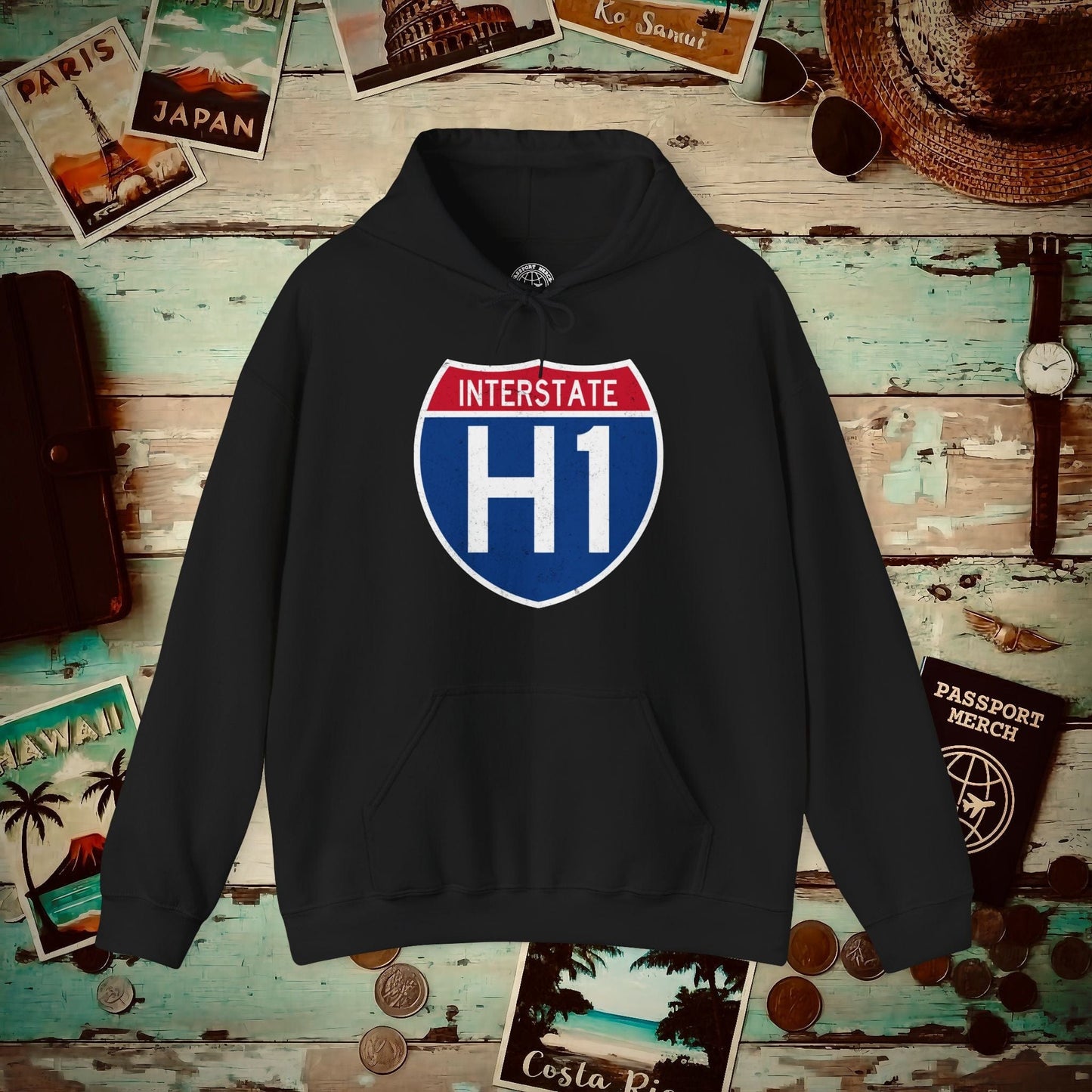 Signs of Wanderlust, Interstate H1, Hawaii Hoodie Black / S