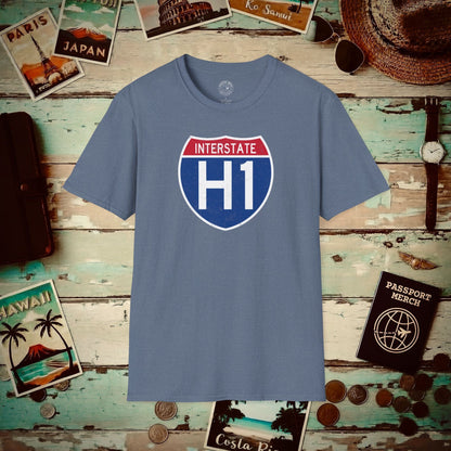 Signs of Wanderlust, Interstate H1, Hawaii T-Shirt Heather Indigo / S