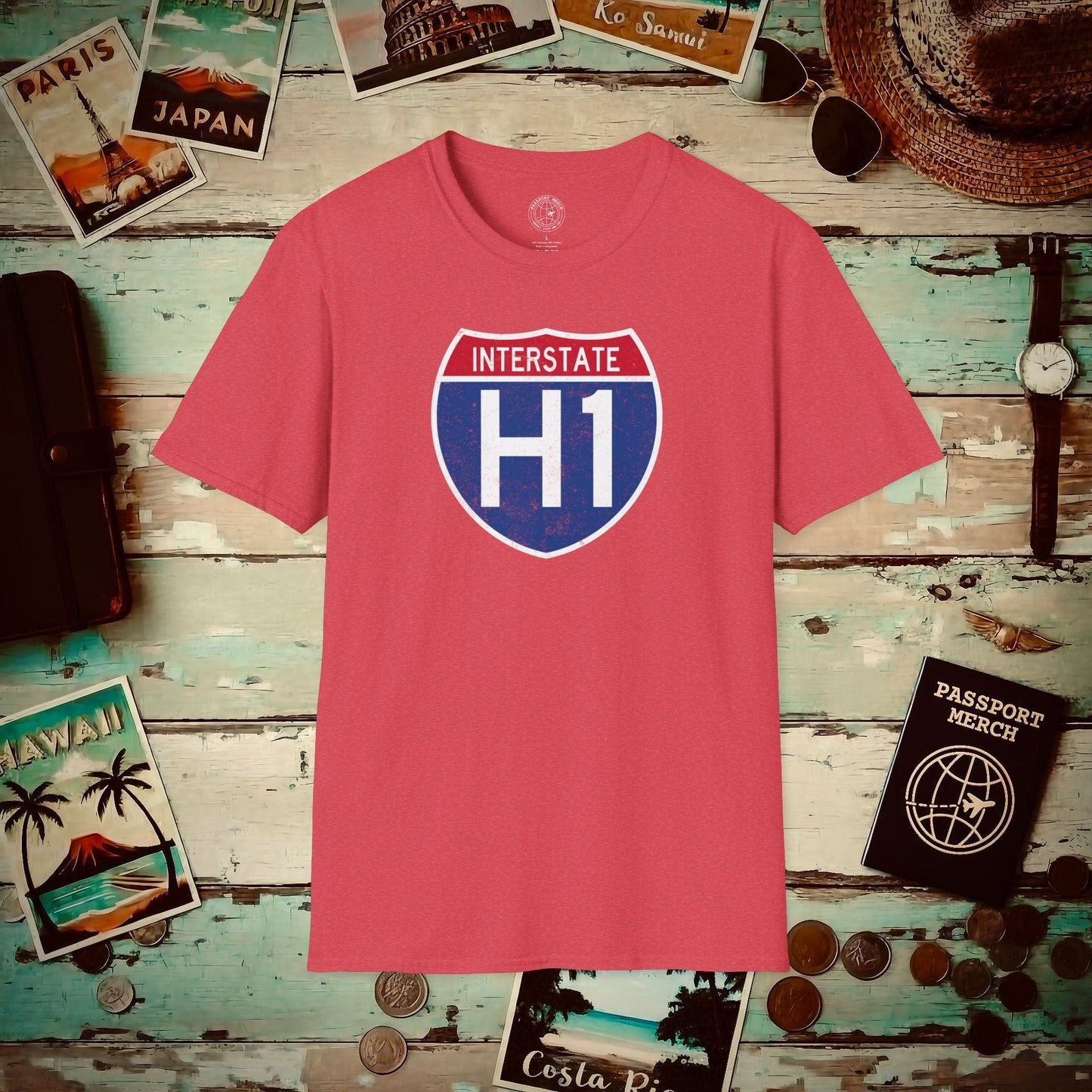 Signs of Wanderlust, Interstate H1, Hawaii T-Shirt Heather Red / S
