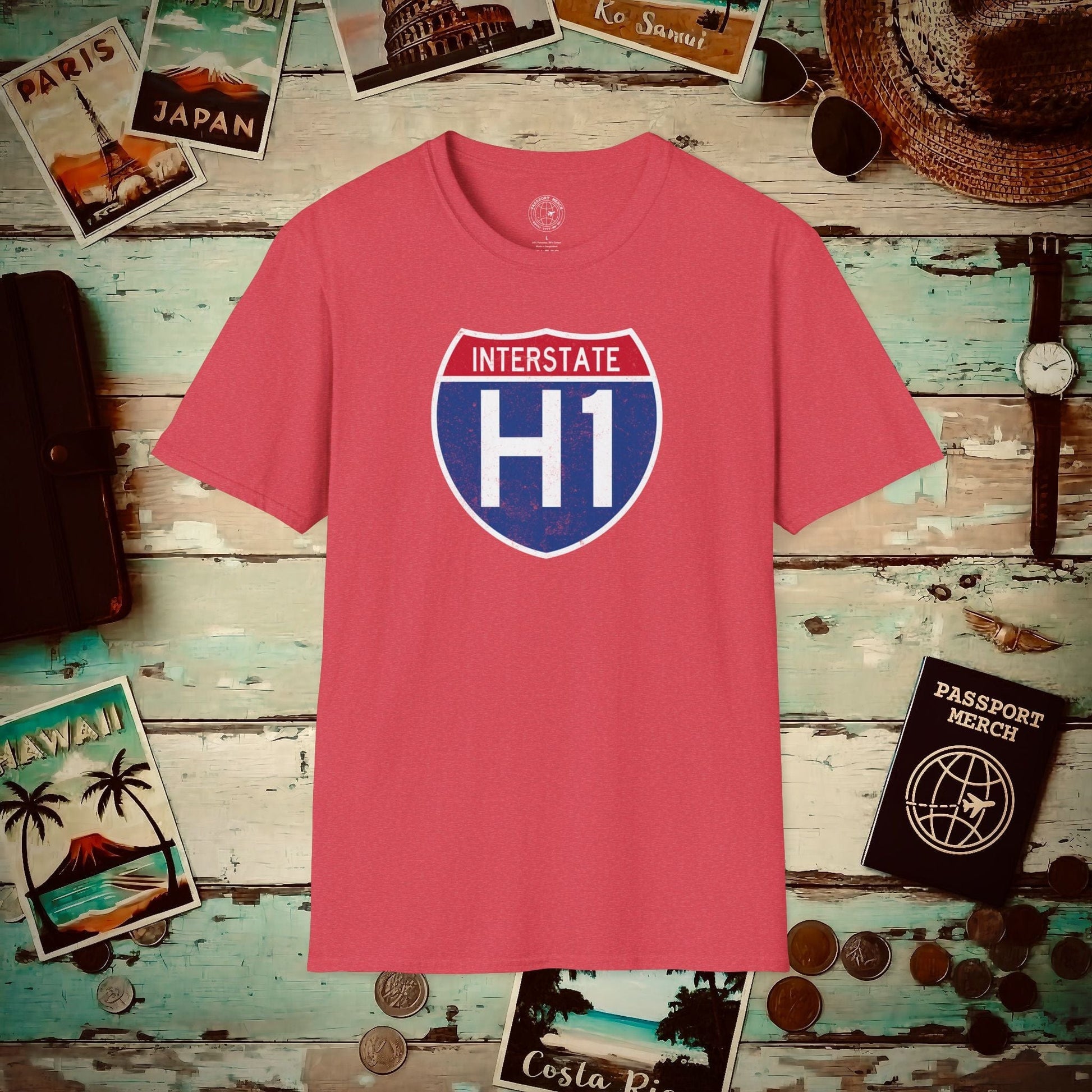 Signs of Wanderlust, Interstate H1, Hawaii T-Shirt Heather Red / S