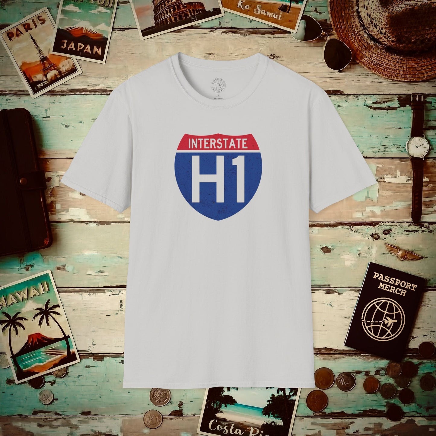 Signs of Wanderlust, Interstate H1, Hawaii T-Shirt Ice Grey / S