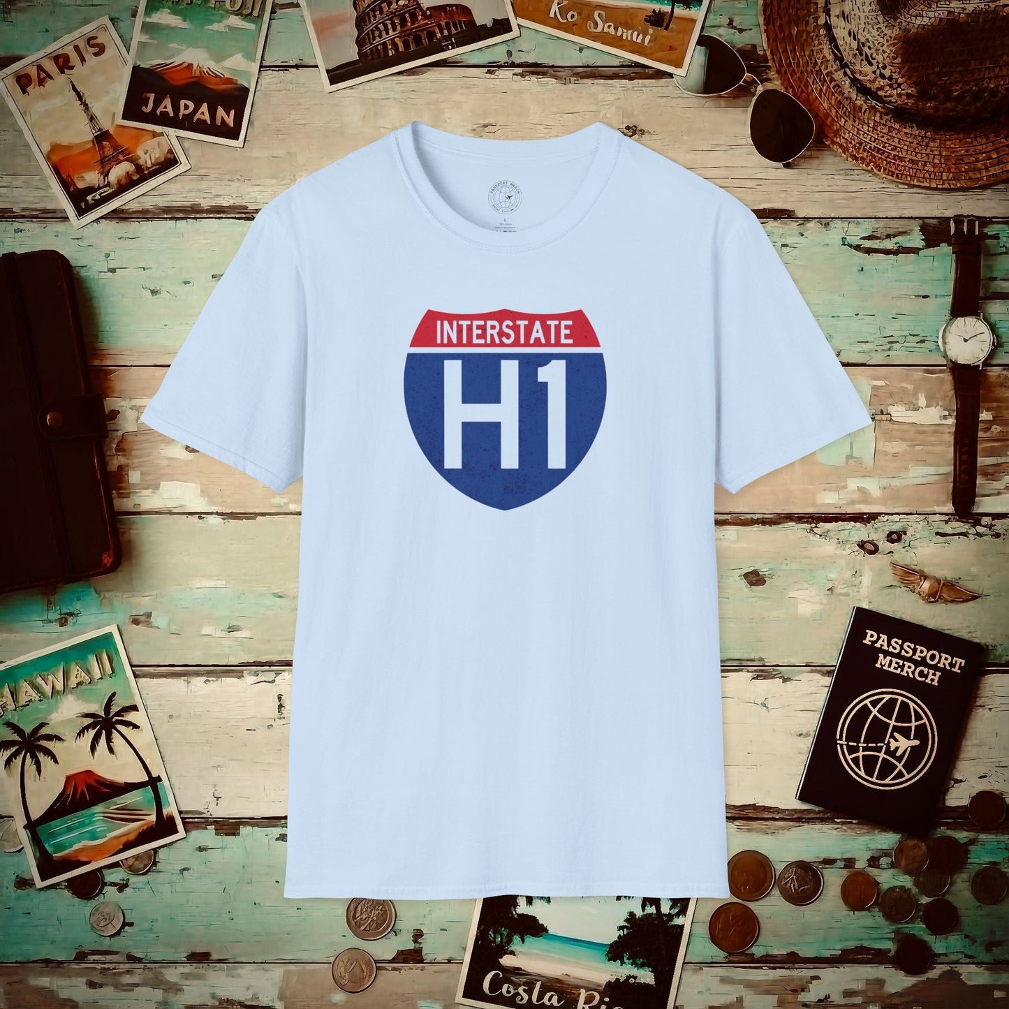 Signs of Wanderlust, Interstate H1, Hawaii T-Shirt Light Blue / S
