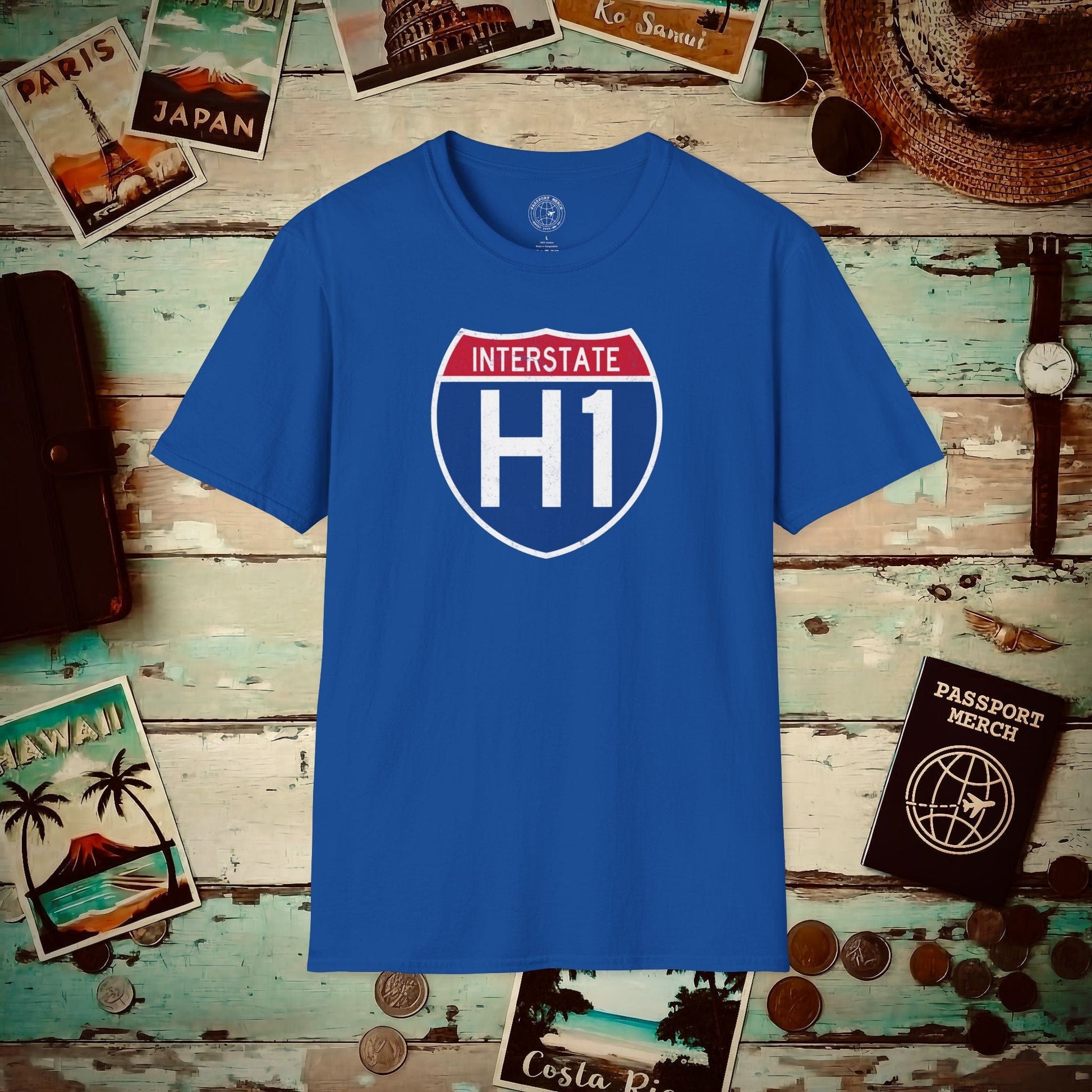 Signs of Wanderlust, Interstate H1, Hawaii T-Shirt Royal / S