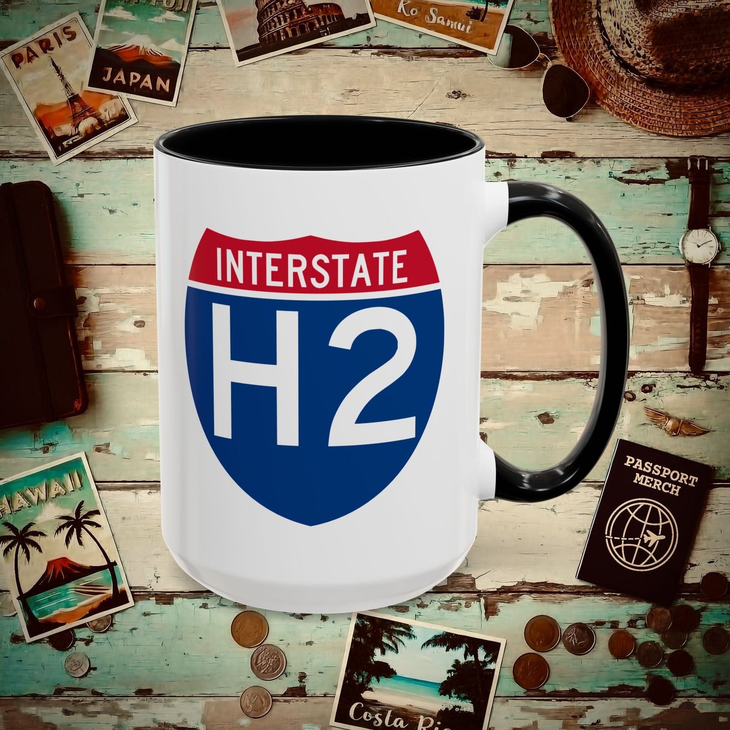 Signs of Wanderlust, Interstate H2, Hawaii 15oz Mug Black / 15oz