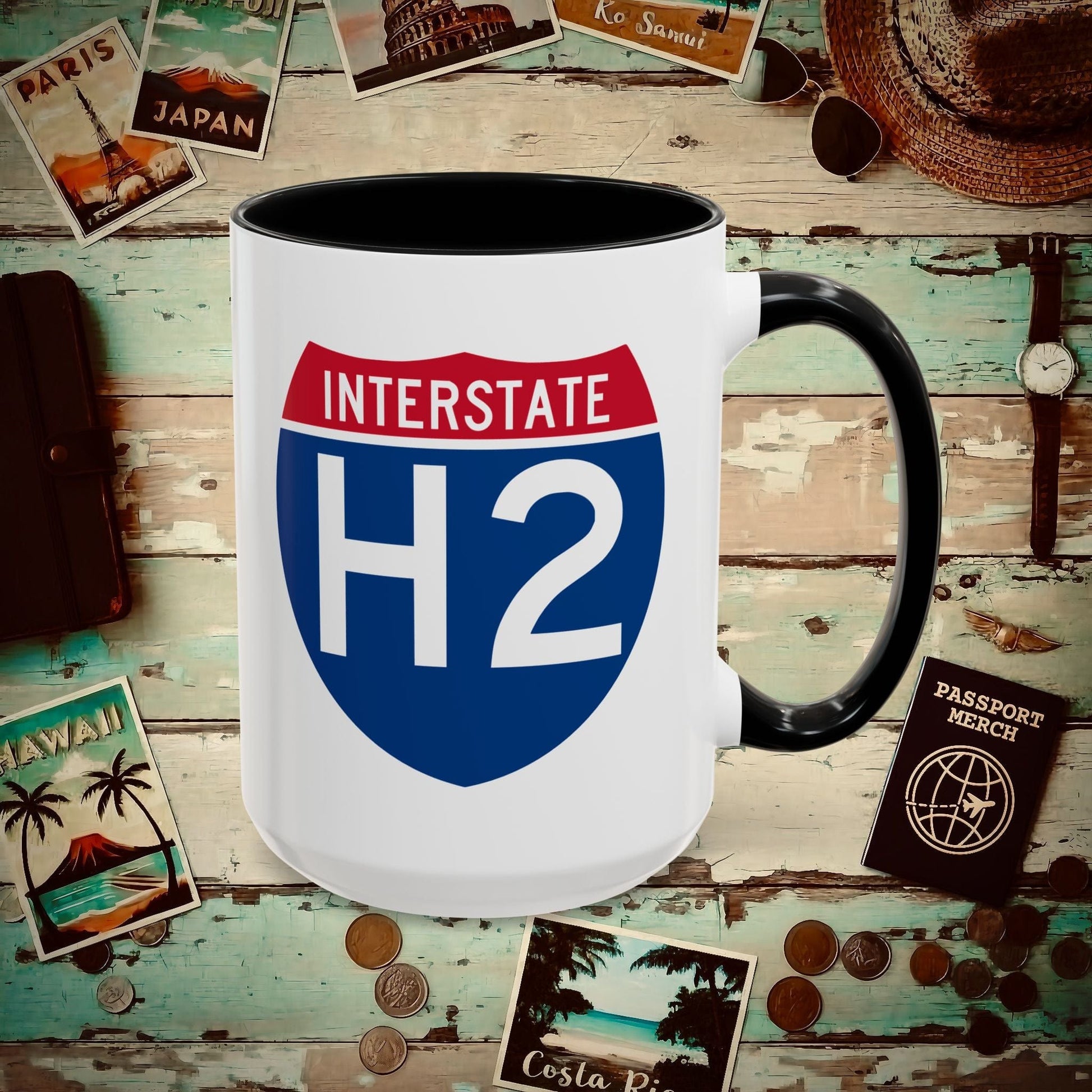 Signs of Wanderlust, Interstate H2, Hawaii 15oz Mug Black / 15oz