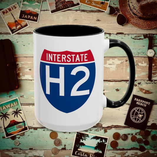 Signs of Wanderlust, Interstate H2, Hawaii 15oz Mug Black / 15oz
