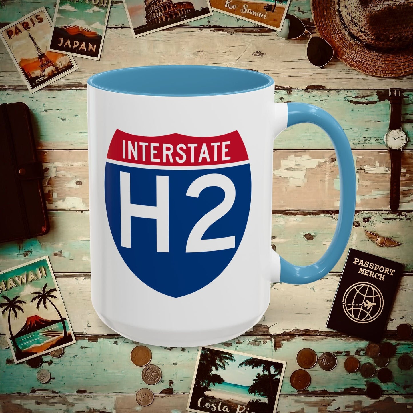 Signs of Wanderlust, Interstate H2, Hawaii 15oz Mug Light Blue / 15oz