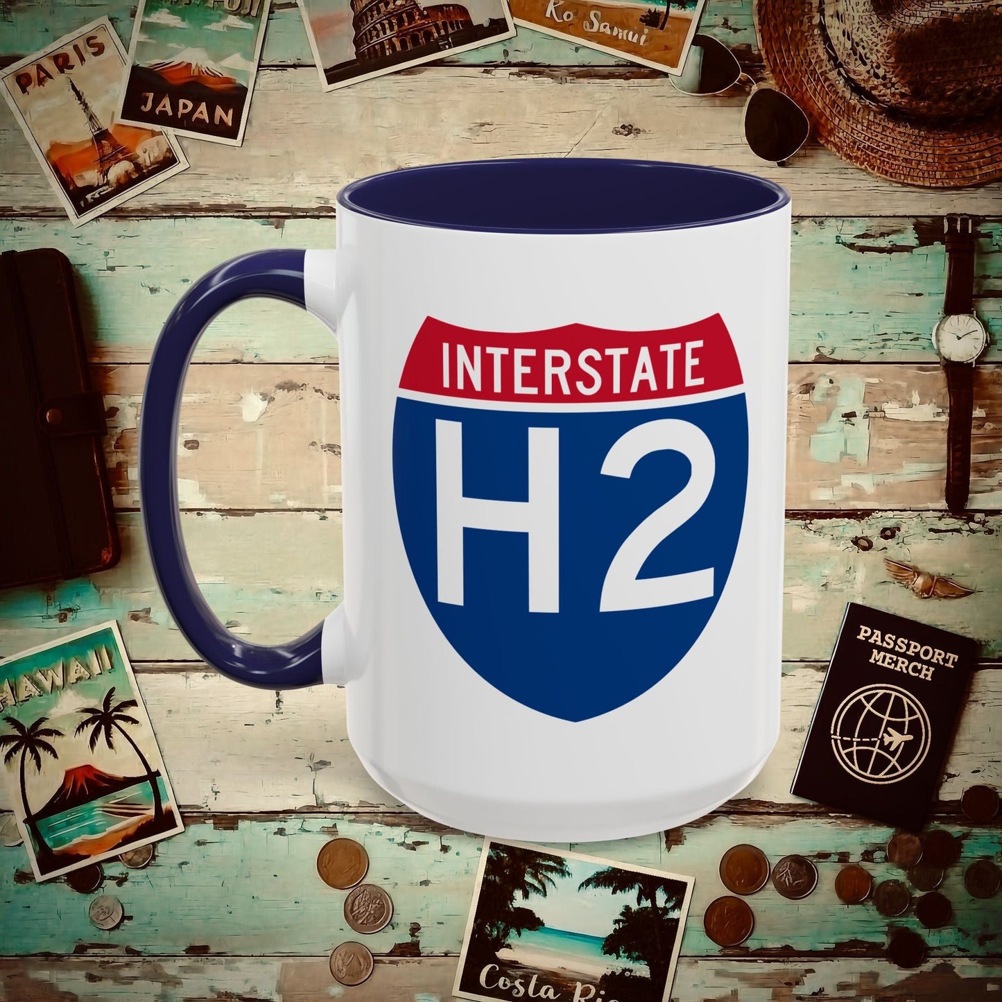 Signs of Wanderlust, Interstate H2, Hawaii 15oz Mug Navy / 15oz