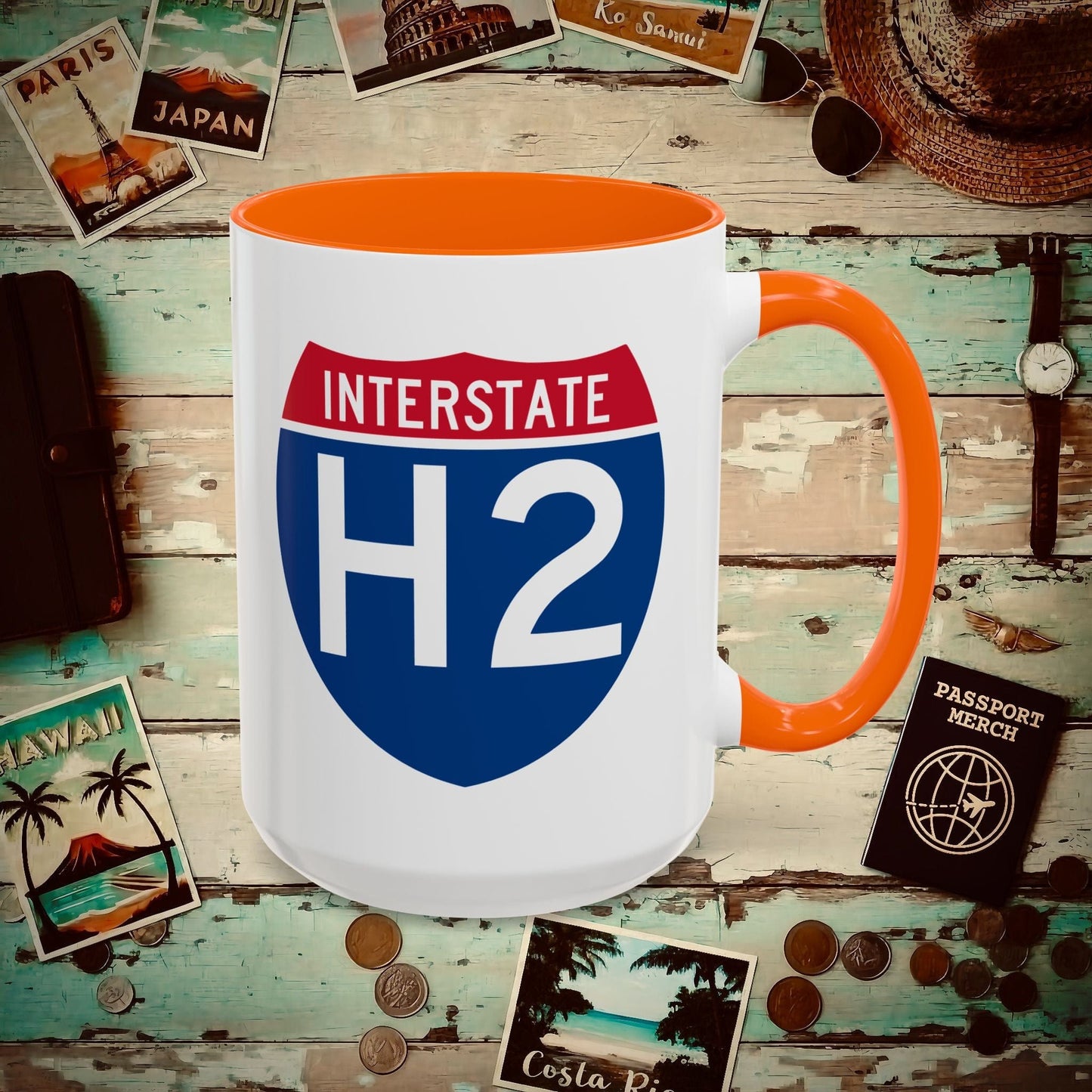 Signs of Wanderlust, Interstate H2, Hawaii 15oz Mug Orange / 15oz