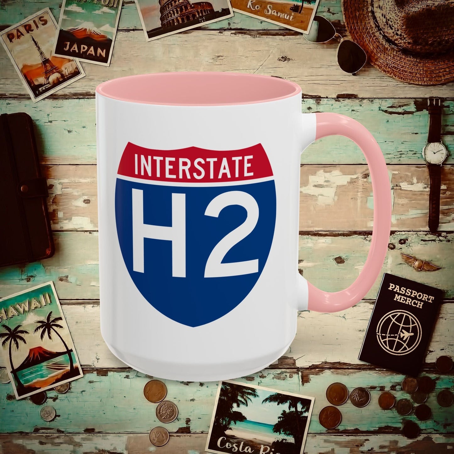 Signs of Wanderlust, Interstate H2, Hawaii 15oz Mug Pink / 15oz