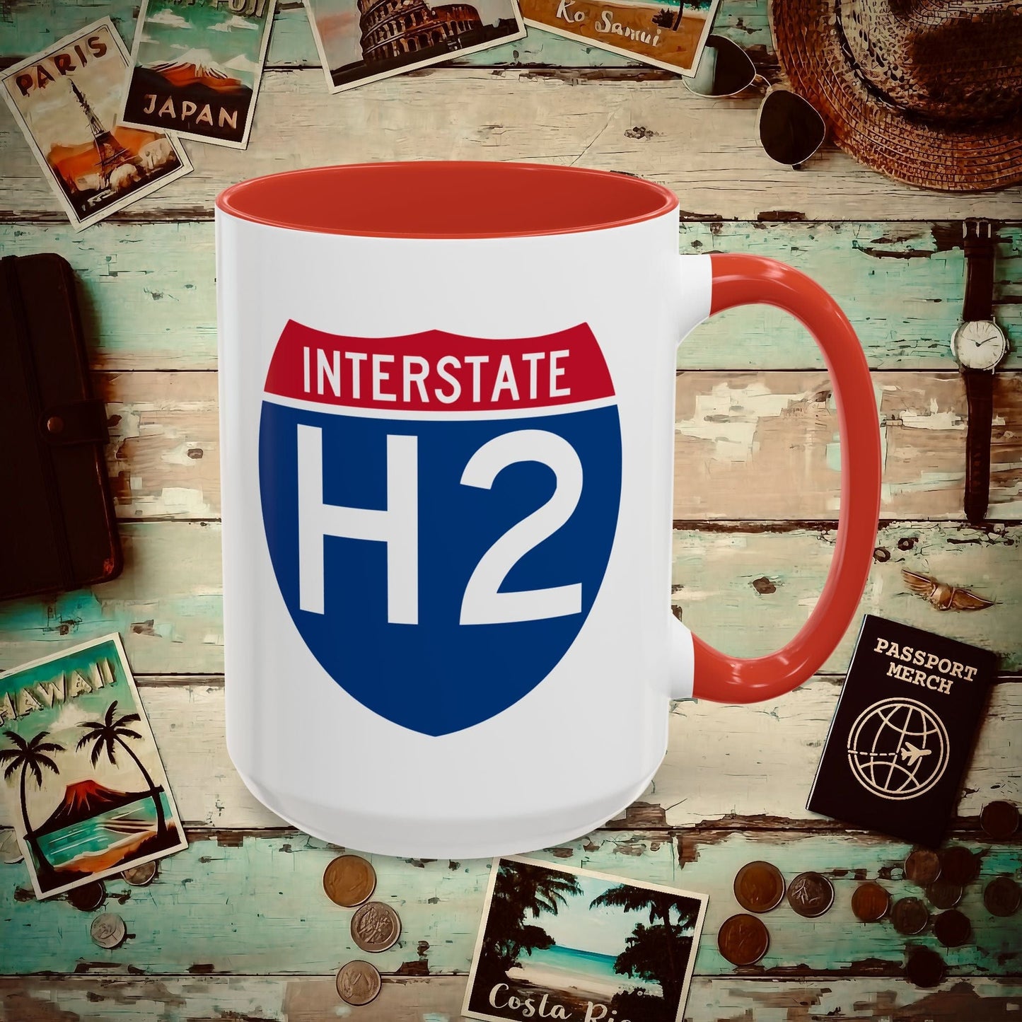 Signs of Wanderlust, Interstate H2, Hawaii 15oz Mug Red / 15oz