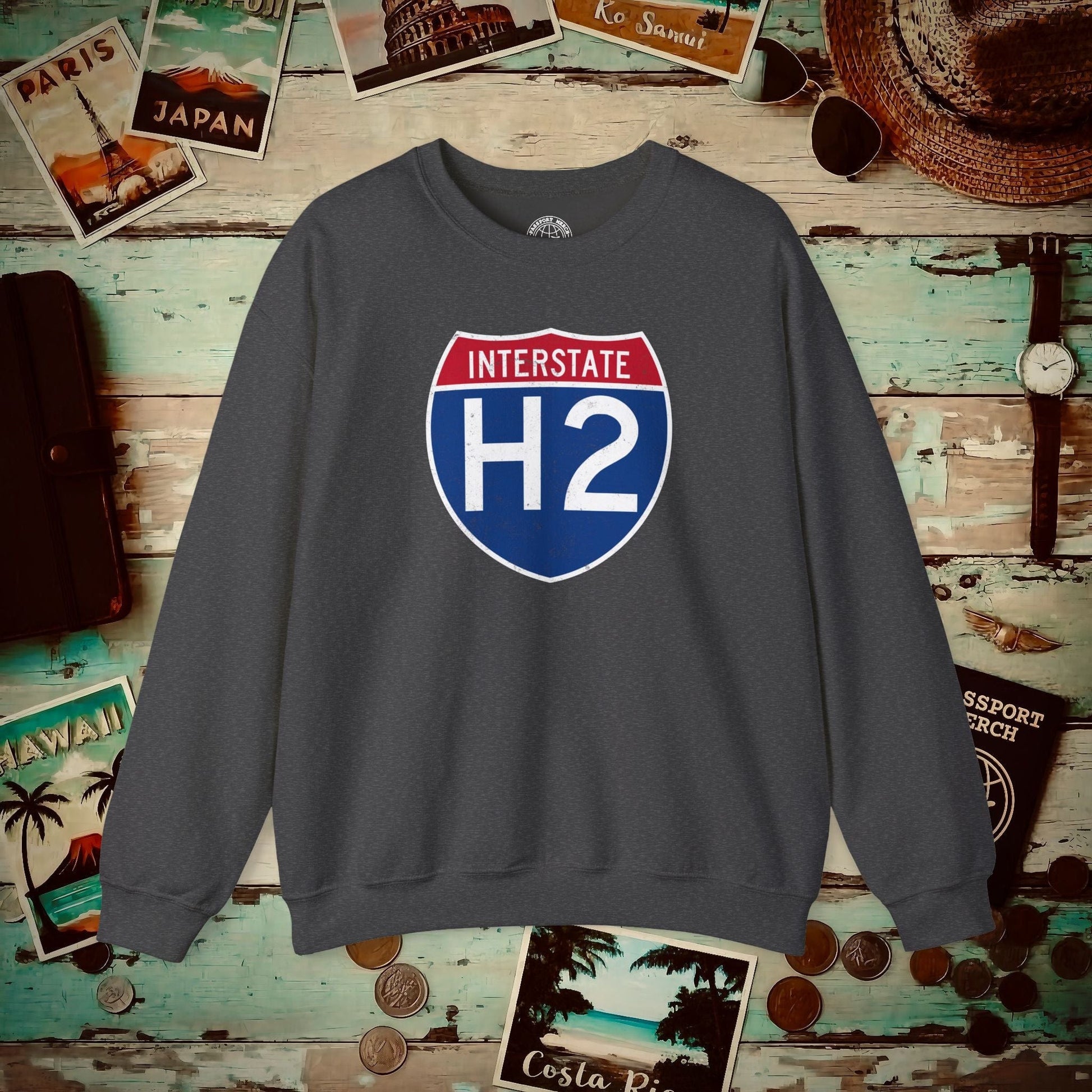 Signs of Wanderlust, Interstate H2, Hawaii Crewneck Dark Heather / S