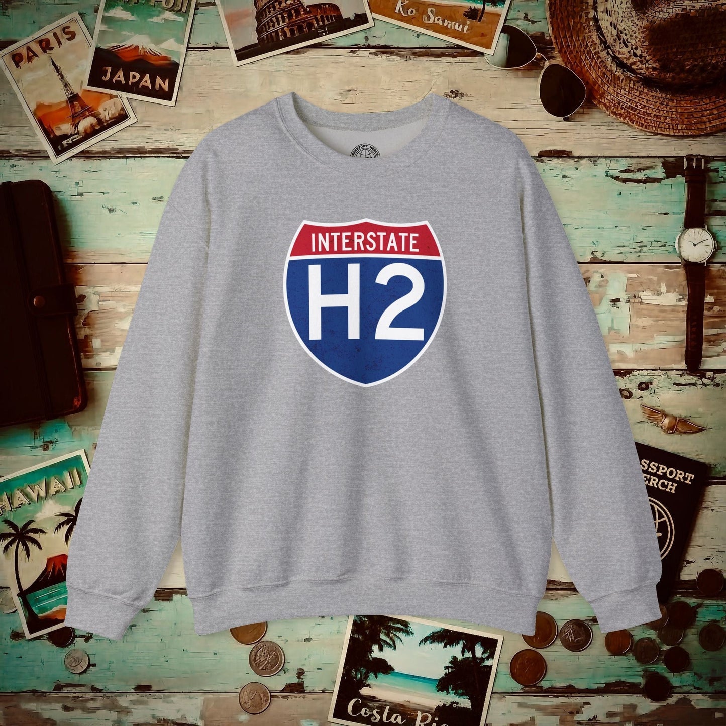 Signs of Wanderlust, Interstate H2, Hawaii Crewneck Sport Grey / S