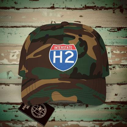 Signs of Wanderlust, Interstate H2, Hawaii Embroidered Hat Green Camo / One size
