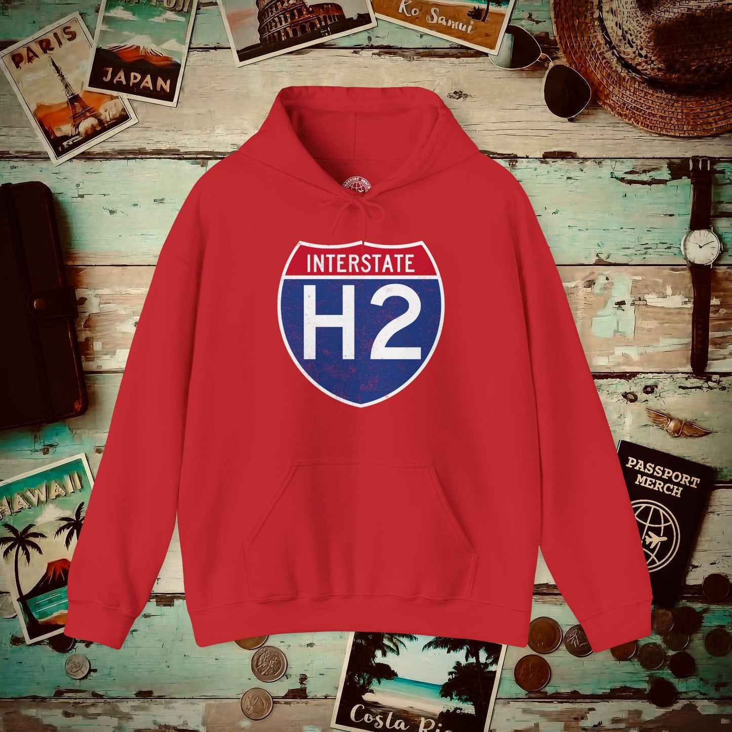Signs of Wanderlust, Interstate H2, Hawaii Hoodie Red / S