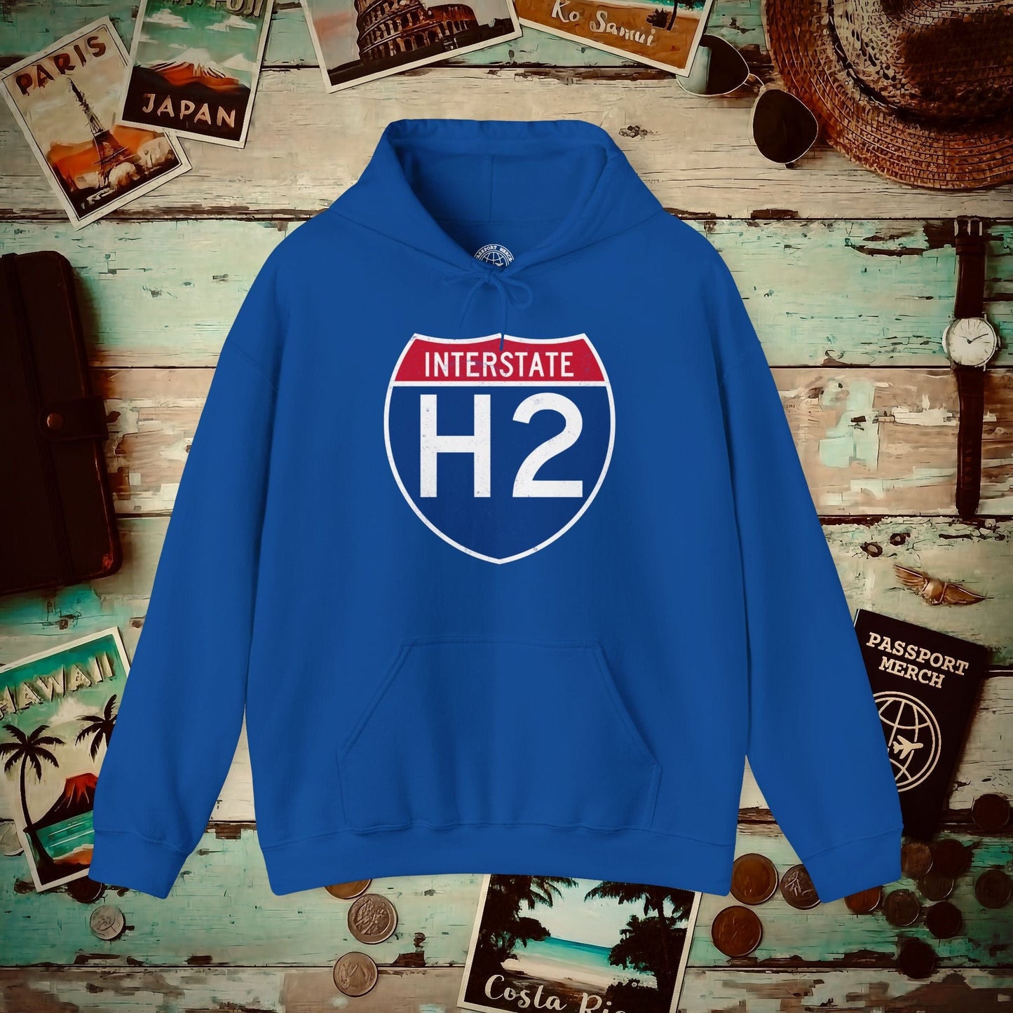 Signs of Wanderlust, Interstate H2, Hawaii Hoodie Royal / S