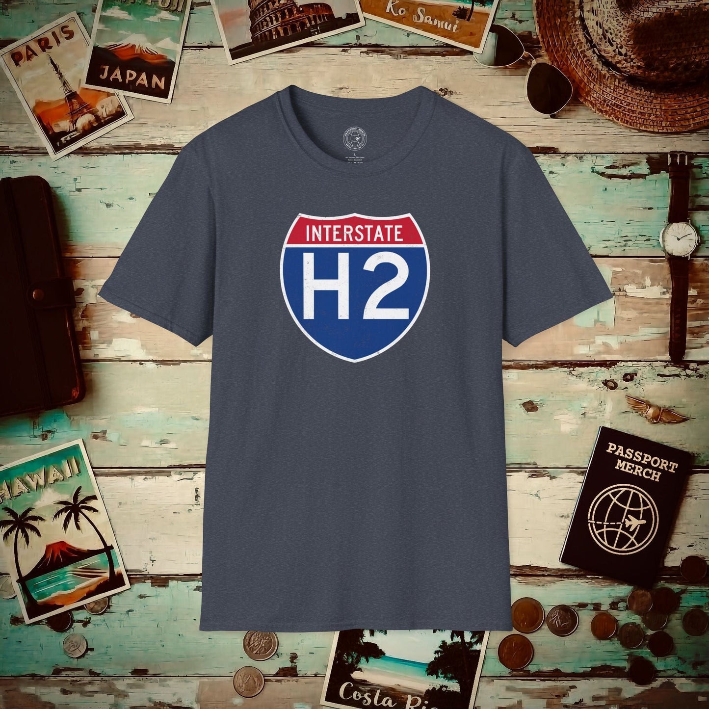 Signs of Wanderlust, Interstate H2, Hawaii T-Shirt Heather Navy / S