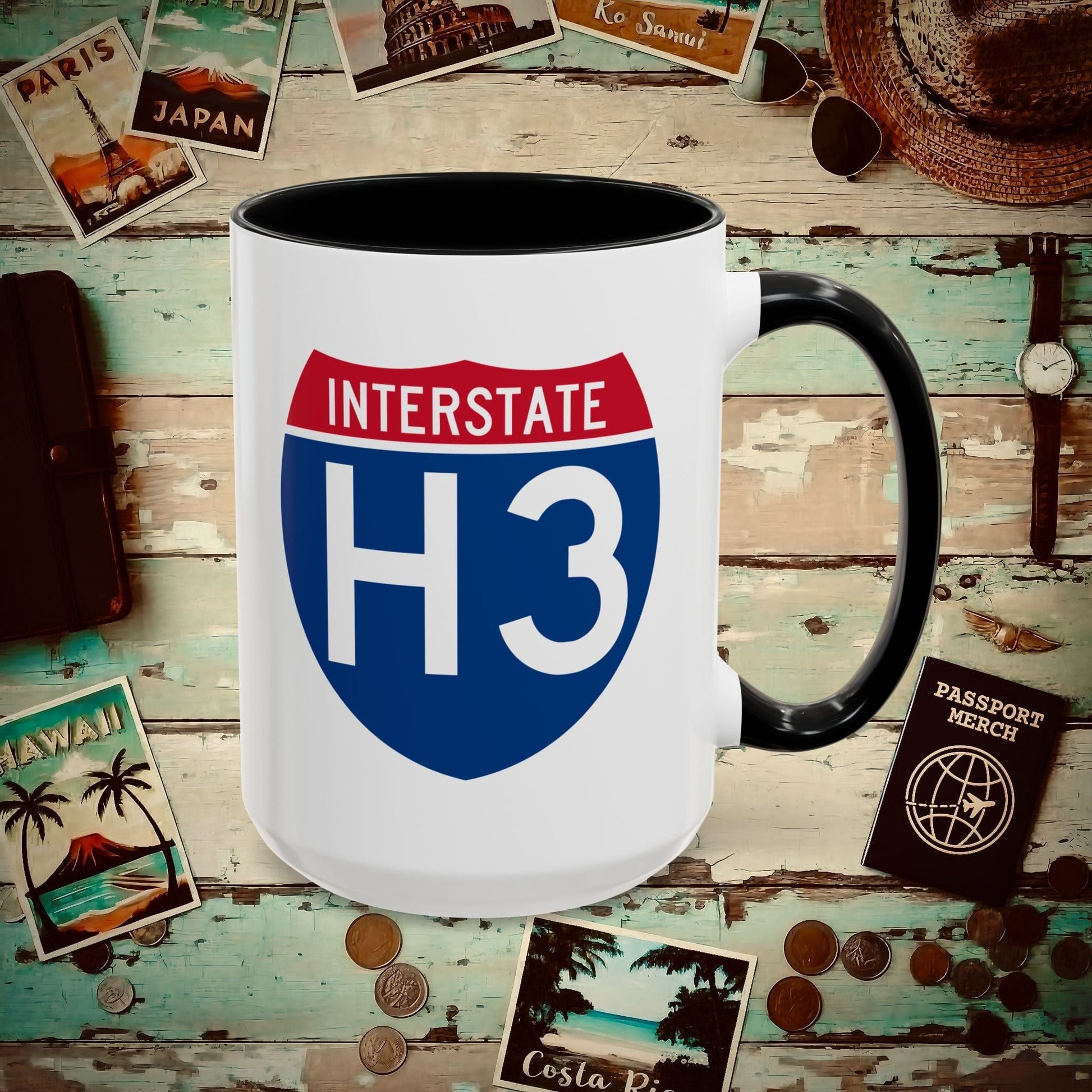 Signs of Wanderlust, Interstate H3, Hawaii 15oz Mug Black / 15oz