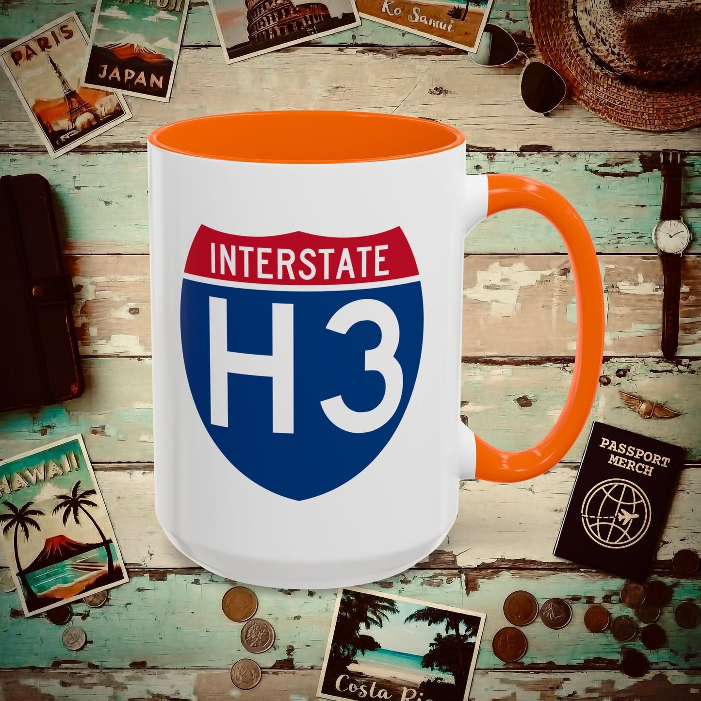 Signs of Wanderlust, Interstate H3, Hawaii 15oz Mug Orange / 15oz