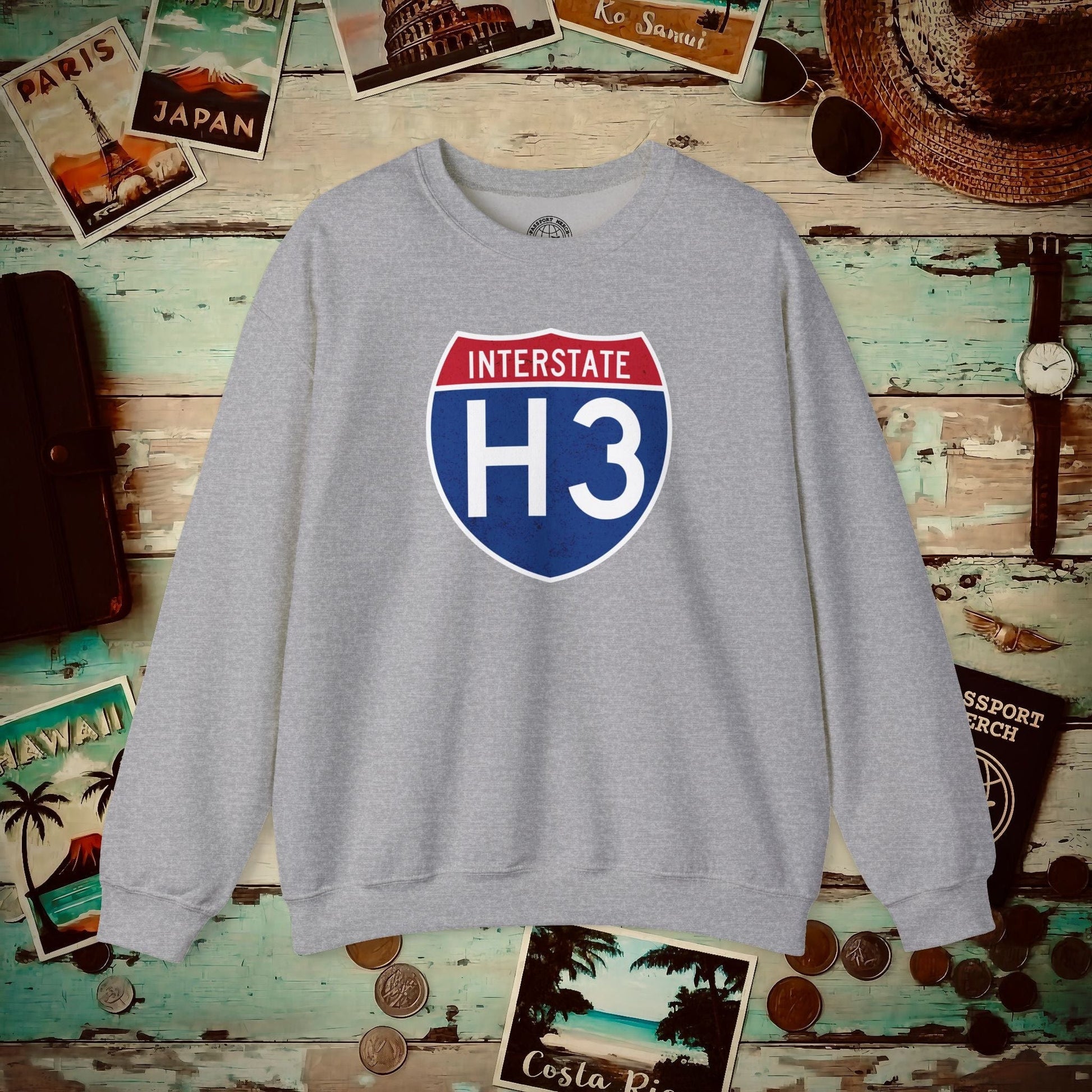 Signs of Wanderlust, Interstate H3, Hawaii Crewneck Sport Grey / S