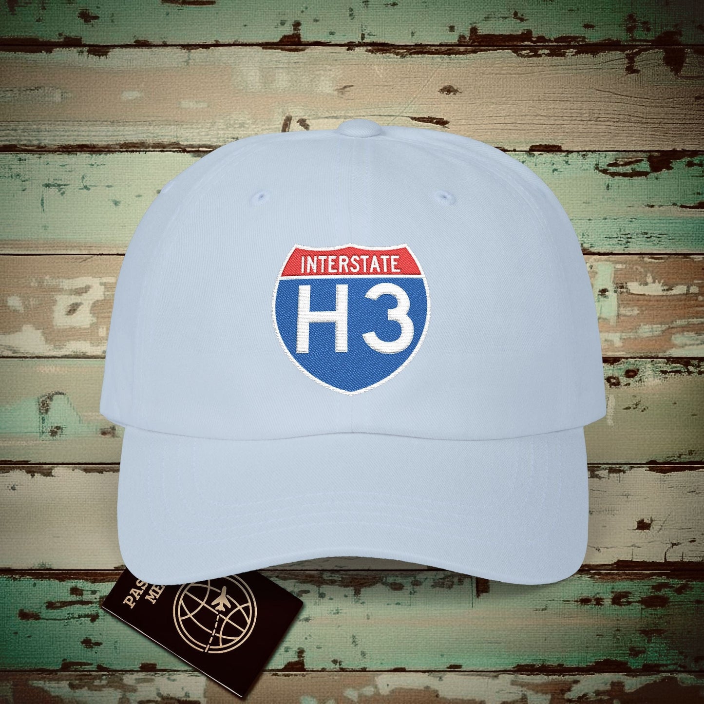 Signs of Wanderlust, Interstate H3, Hawaii Embroidered Hat Light Blue / One size