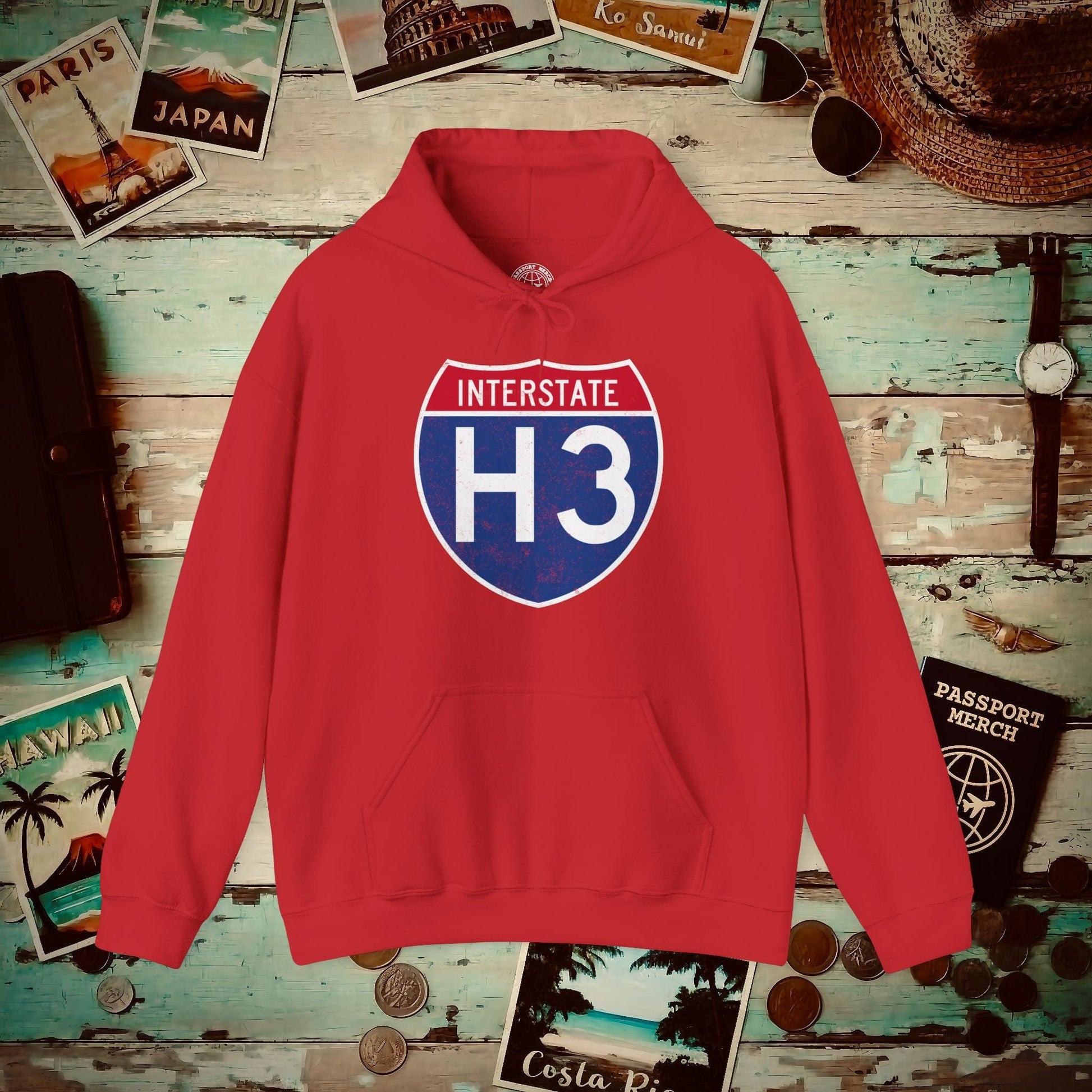 Signs of Wanderlust, Interstate H3, Hawaii Hoodie Red / S