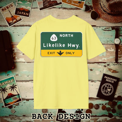 Signs of Wanderlust, Likelike Highway, Exit Only, Hawaii Back Print T-Shirt Cornsilk / S