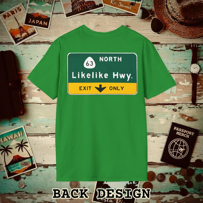 Signs of Wanderlust, Likelike Highway, Exit Only, Hawaii Back Print T-Shirt Irish Green / S