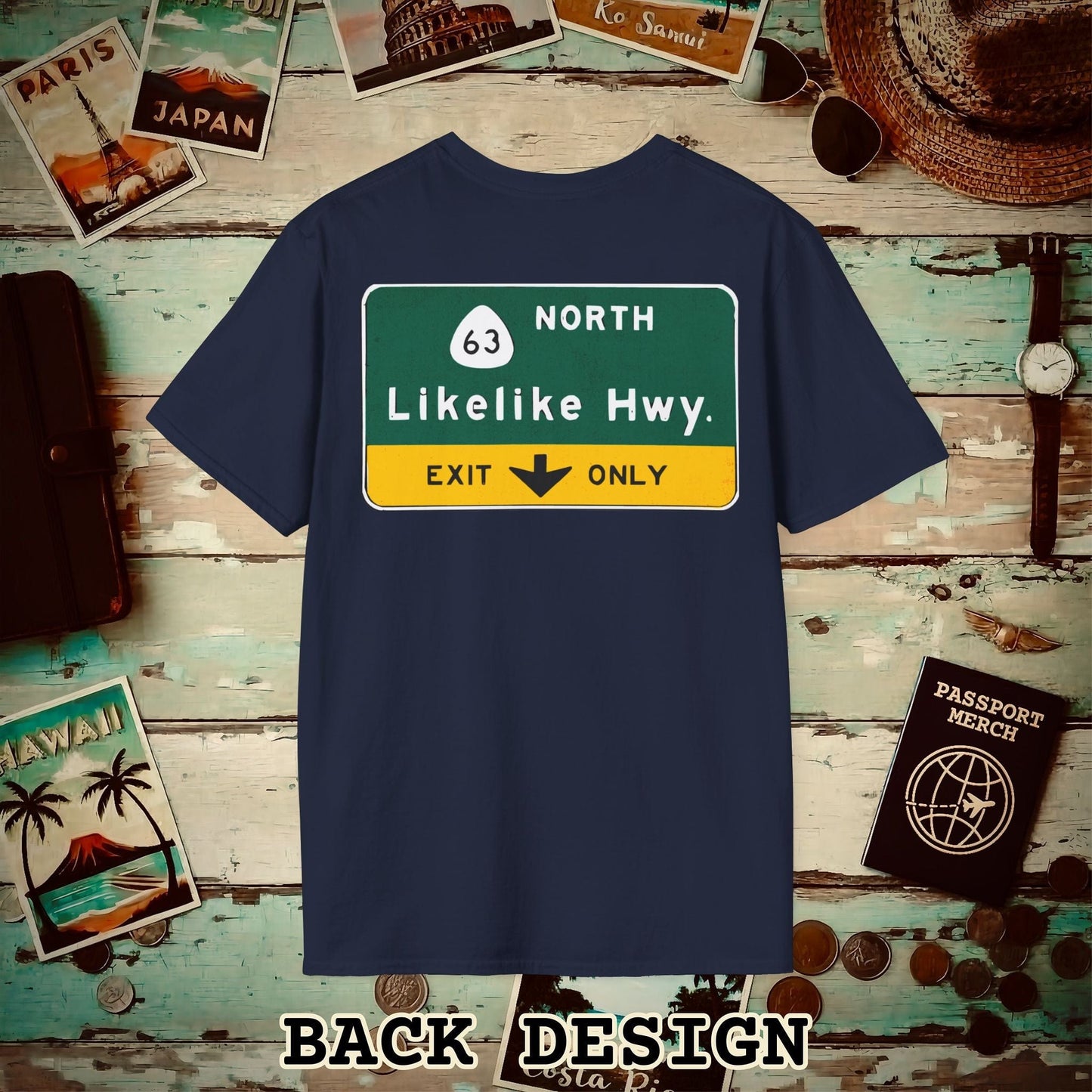 Signs of Wanderlust, Likelike Highway, Exit Only, Hawaii Back Print T-Shirt Navy / S