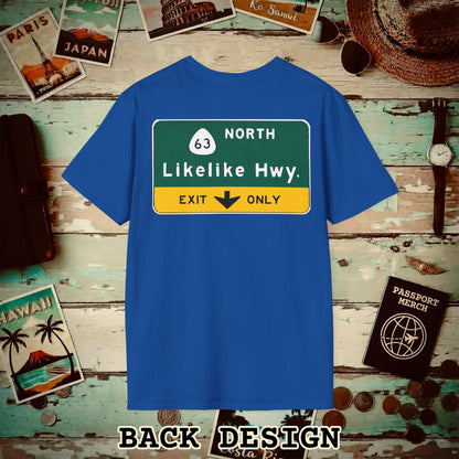 Signs of Wanderlust, Likelike Highway, Exit Only, Hawaii Back Print T-Shirt Royal / S