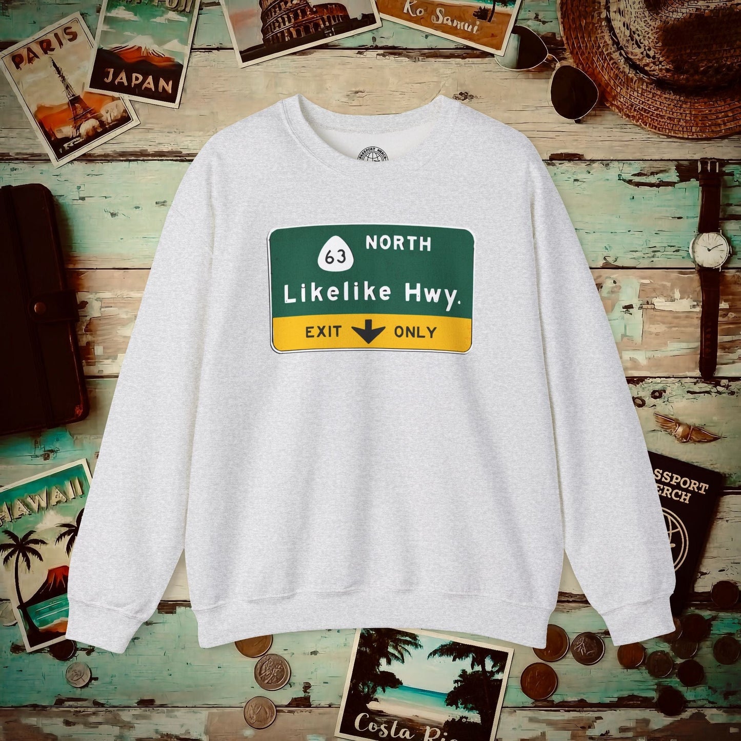 Signs of Wanderlust, Likelike Highway, Exit Only, Hawaii Crewneck Ash / S