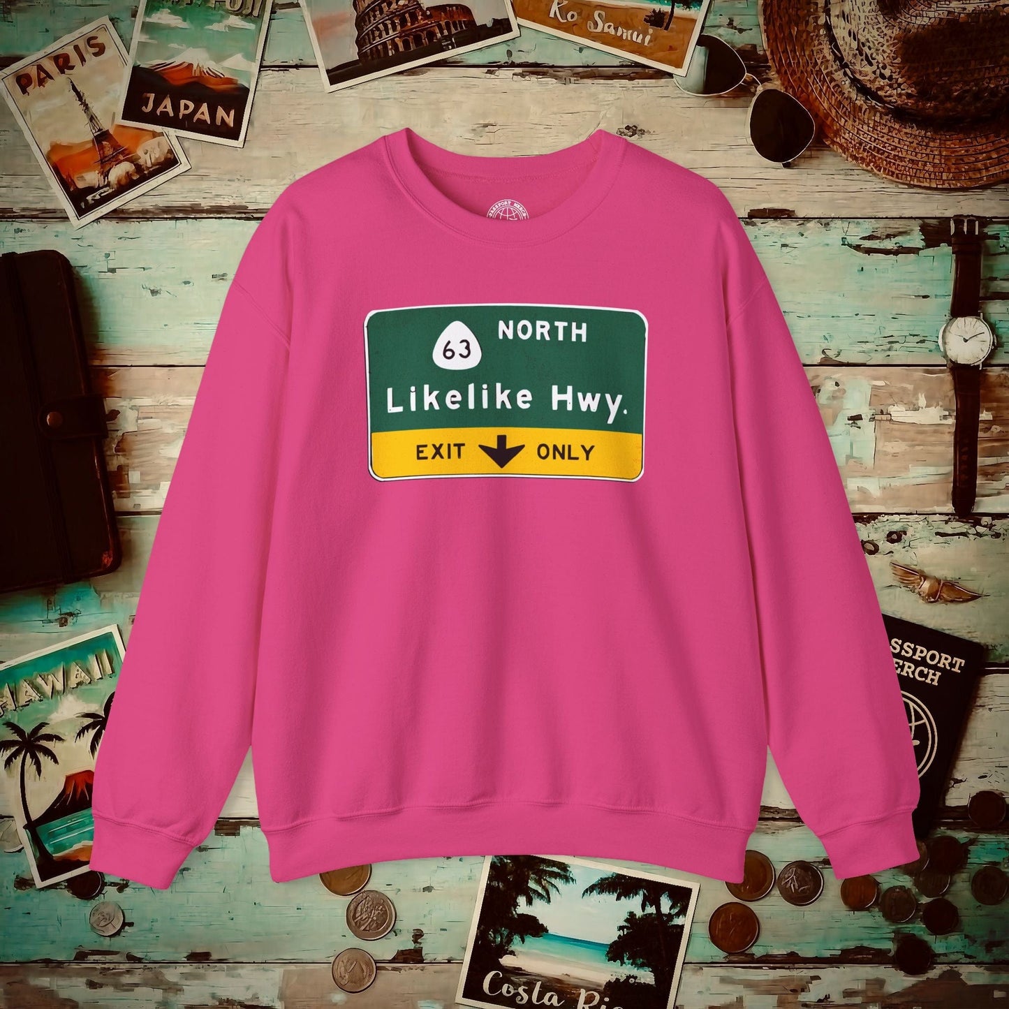 Signs of Wanderlust, Likelike Highway, Exit Only, Hawaii Crewneck Heliconia / S